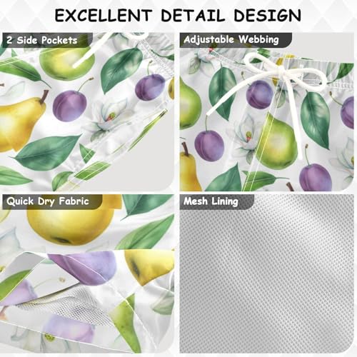 DOMIKING Pear Plum White Boys' Pull On Swim Trunks Quick Dry Boardshorts with Mesh Lining for Kids Boys M3