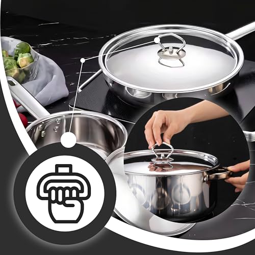 Retoo Retoo Topf und Pfannenset Induktion 15-teilig Kochtopf Set mit Deckel, 3 Schöpfkellen, Pfanne, Topfset Edelstahl Bratpfanne, Griff, Spülmaschinengeeignet Durchmesser 17/19/21/25 cm - Designansicht 6 | Kochtöpfe