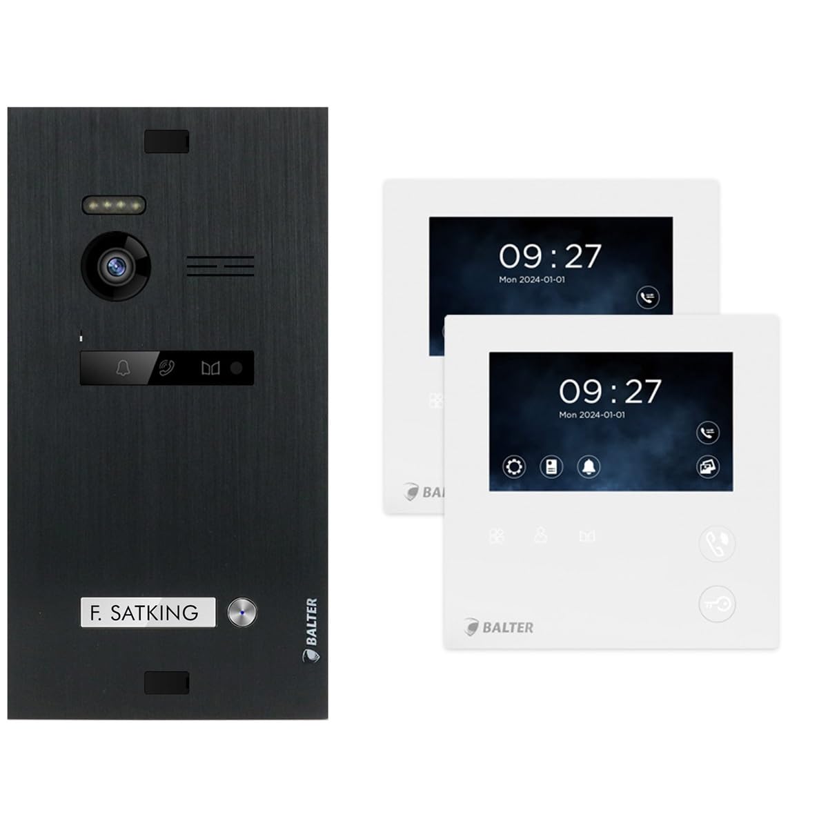 Nonic Balter EVO 1 Familienhaus Video Türsprechanlage für Haustür mit Kamera und Klingel, Gegensprechanlage mit Türklingel kabelgebunden und 2X 4.3 Mini Monitor Türöffner Sprechanlage Set
