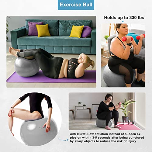 Exercise Ball Yoga Ball, Thick Anti-Slip Pilates Ball For Pregnancy Birthing, Workout And Core Training, Anti-Burst Fitness Ball With Air Pump, Suitable For Home Gym Office (22 In, Grey) #TOP6