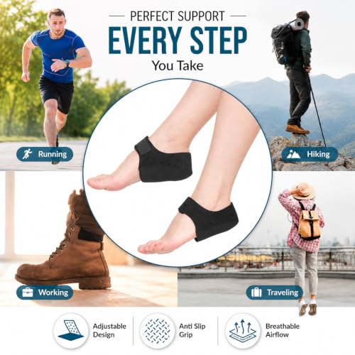 Image of Glowear Silicone Gel Heel Cups for Pain Relief | Plantar Fasciitis, Spur & Achilles Support for Men & Women | Breathable Cushion | Washable & Reusable | Black, Large