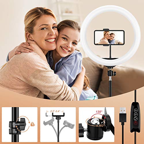 12.6 inch Ring Light with Floor Tripod and Desk Stand(Ringlight Kit Totally 74" Tall), LED Circle Light with Phone Holder, for Photo Selfie, Video Recording, Zoom Meeting
