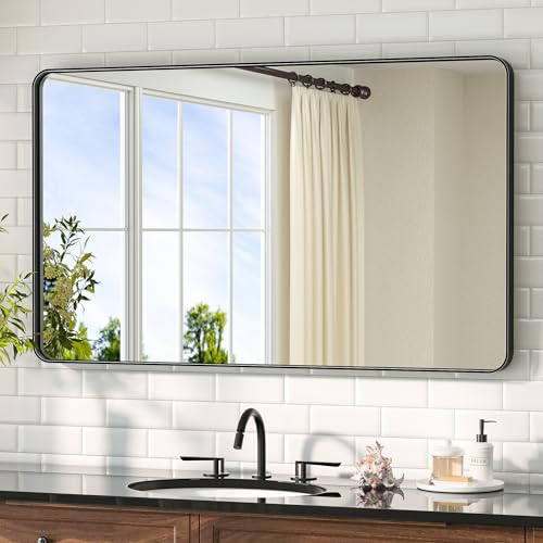 Image of TETOTE Black Mirror 40 x 24 Inch Matte Black Bathroom Mirrors, Tempered Glass, Modern Farmhouse Wall Mounted Mirror for Decorative(Horizontal /Vertical)