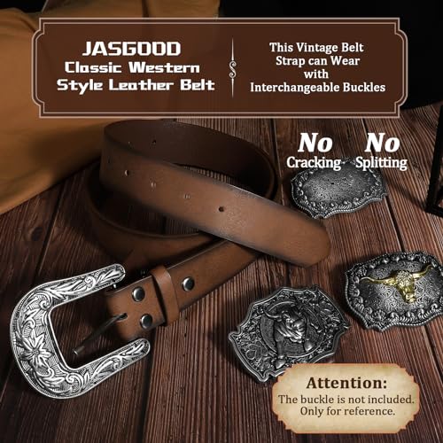 JASGOOD Western Leather Belt Strap for Men without Buckle Engraved Embossed Cowboy Leather Belt Strap 1.5 inch Wide4
