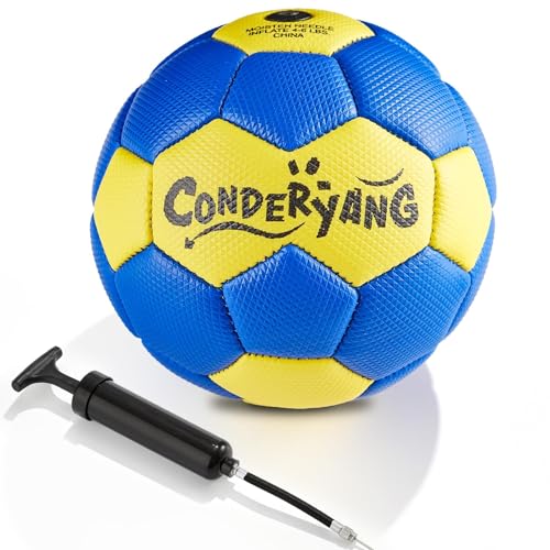 Conderyang Handball Ball with Pump Needle Size 0 PU Handballs Blue and Yellow Hand Ball Balls Single Handball Attractive and Durable Design for Youth League Game Training Practice 5.1 Inches/13cm