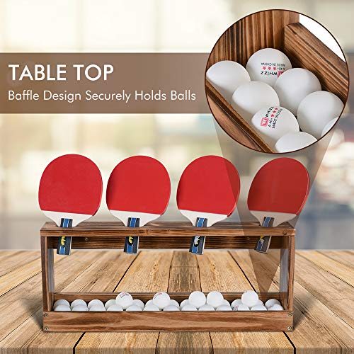 Sunix Ping Pong Paddle Storage Rack Table Tennis Racket Display Wall Mounted Holder for 4 Paddles and Balls Storage in Bar Room, Game Room, Office Break Room, Garage, Bedroom, Home