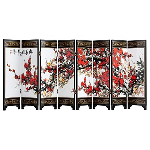TJ Global Mini 9.5" Tall 8-Panel Traditional Chinese Art for Home Decoration - Decorative Lacquerware, Home Decor, Lacquer, Oriental, Mini Divider (Cherry Blossom) Cover