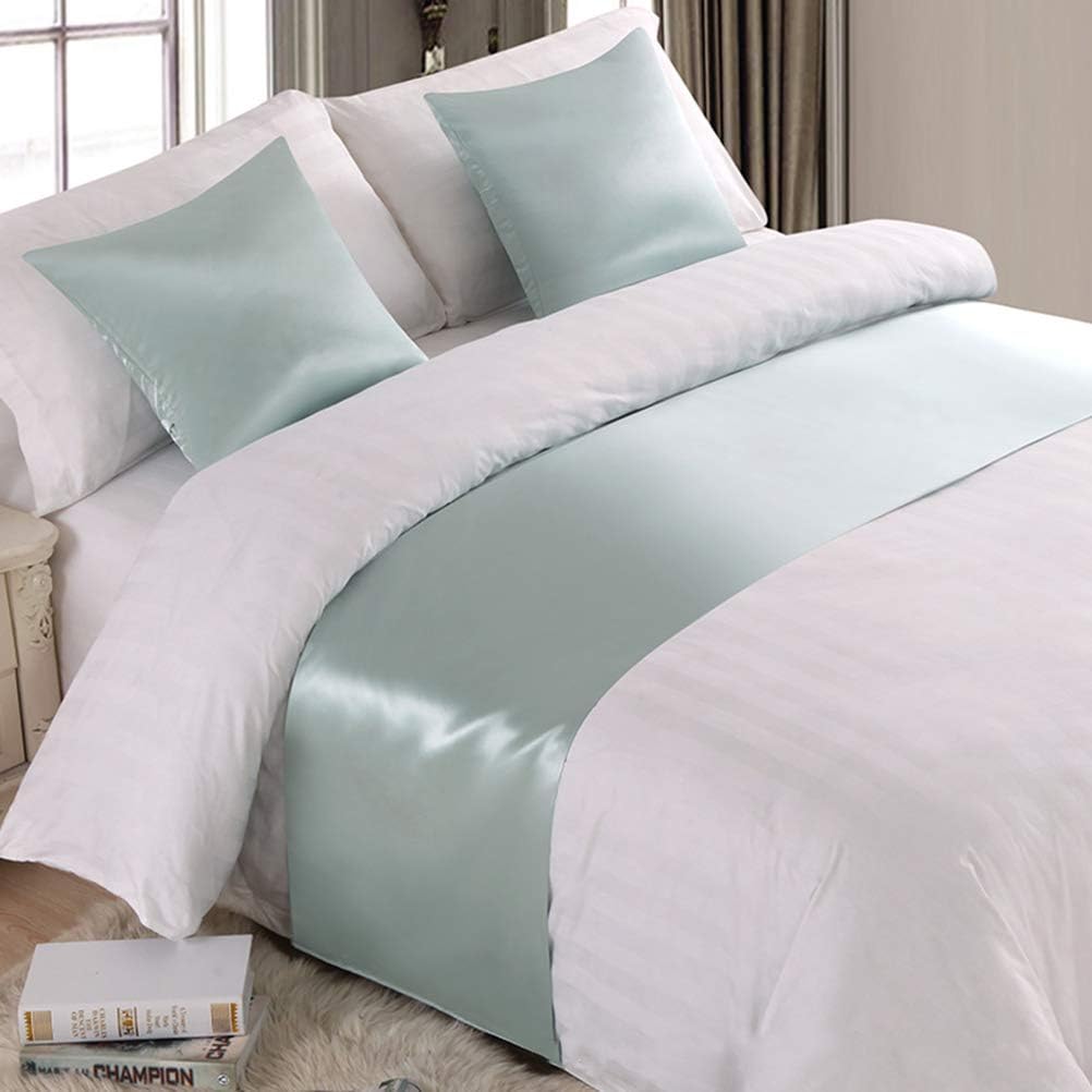 Twelve Luxury Satin Bed Runner Single Bed Scarf Bedding Scarves Decorative for Bedroom Hotel Guesthouse Light Green