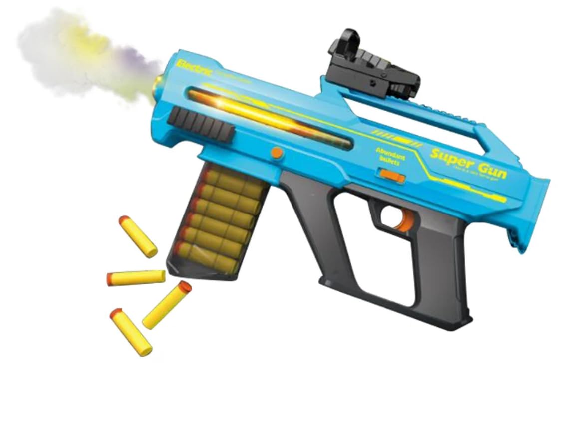 Electric Super Gun Toy Blaster, Blue, Soft Foam Dart Shooter with Large Capacity Magazine, Red Dot Sight