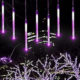 Blissun Halloween String Lights, Falling Rain Lights, Meteor Shower Rain Drop Lights, 30cm 8 Tubes 288 LED Iciclelights Falling Lights for Patio Garden Party Christmas Halloween Decoration, Purple