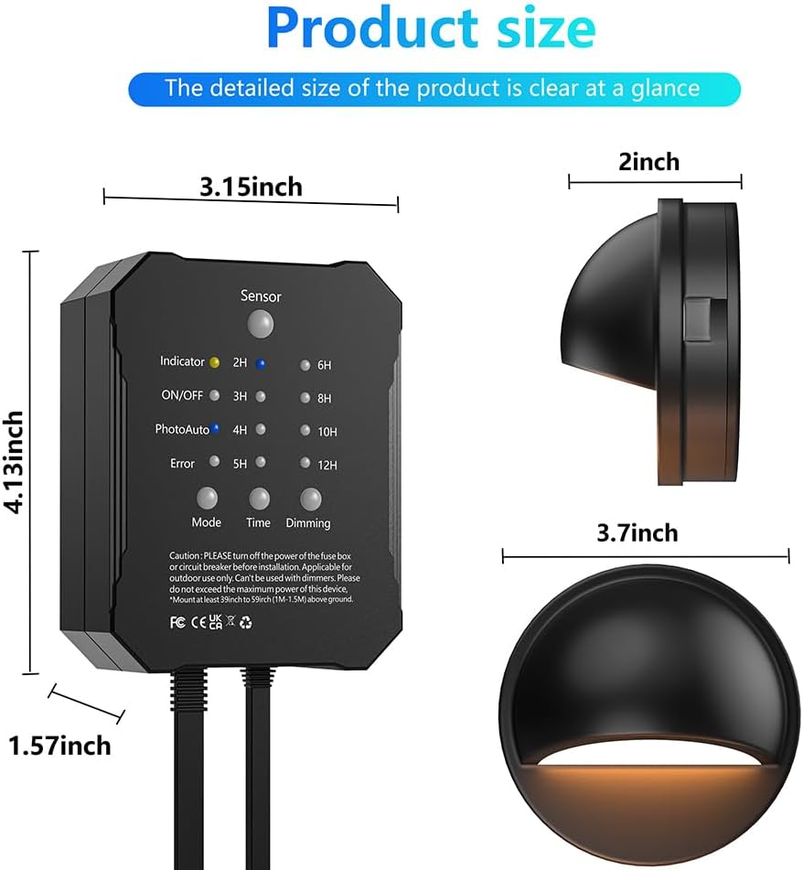SQEDT Low Voltage Warm White Deck Lights with Transformer Photocell Sensor Dimmable and Timer IP67 Waterproof Fence Lights for Outdoor Garden Patio Landscape Holiday Decoration Lighting 6Packs