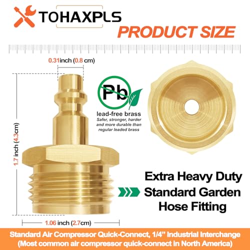 Image of RV Blowout Plug for Winterization, Brass Air Compressor Quick Connect Plug, 1 /4 inch Quick Connect Adapter, Fits 3 /4 inch Garden Hose Thread 36143 (1 pc)