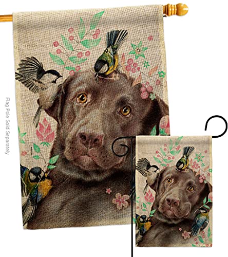 Breeze Decor Swallow Play with Lab Burlap Garden House Flag-Set Dog Puppy Spoiled Paw Canine Fur Pet Nature Farm Animal Creature Decoration Banner Small Yard Gift Double-Sided, Made in USA