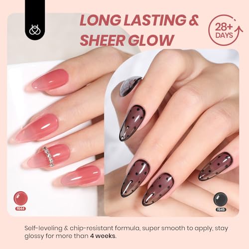 Image of Beetles Jelly Gel Nail Polish Set, 6 Colors Nude Pink Red Gray Black White Gel Polish Kit Neutral Translucent Sheer Gel Soak off Uv Unfading Glow Collection French Nail Art Manicure Gift for Women