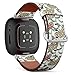 CJBROES Replacement Leather Watch Band, Compatible with Fitbit Versa 3 and Fitbit Sense of Wristband Bracelet Accessory - Floral Flower