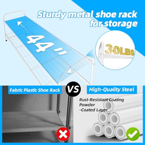 2-Tier Metal Shoe Rack Organizer - 44 Free Standing for Closet & Entryway, White