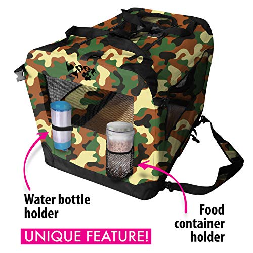 2PET Foldable Dog Crate - Soft, Easy to Fold & Carry Dog Crate for Indoor & Outdoor Use - Comfy Dog Home & Dog Travel Crate - Strong Steel Frame, Washable Fabric Cover (Medium 24in, Disguise Camo)
