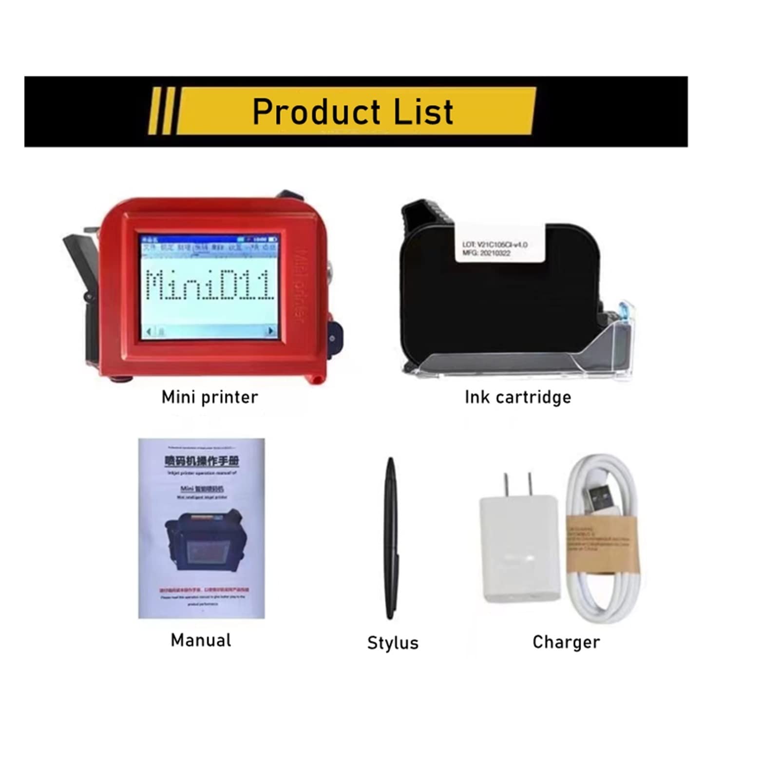 English 12.7mm Ekran dotykowy Qr. Prętowy kod partii Data Logo Etykieta Wygasa Portable Handheld Jet Thermal Inkjet Drukarka
