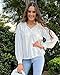 BTFBM Women Casual Satin Blouse Shirts Tie V Neck Long Lantern Sleeve Loose Lightweight Fashion 2023 Summer Spring Tops(Solid White, Small)
