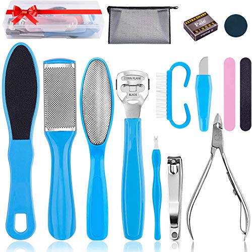 AirSMall Hornhauthobel Fussfeile,18 Stk.Pediküreset Fußpflege Set,Profi Edelstahl Nagelknipser Hornhaut Entferner,Pediküre Fußpflege Raspelfeilen Set Cover
