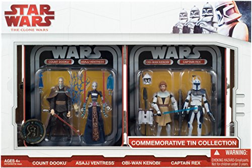 Star Wars Clone Wars 2009 Exclusive Collectible Tin Count Dooku, Asajj Ventress, ObiWan Kenobi Captain Rex