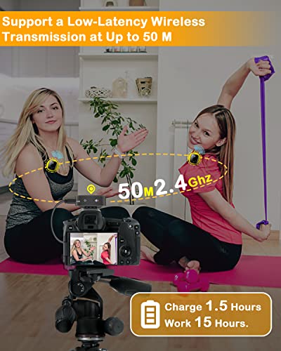 Image of GRENARO Wireless Microphone with Noise Cancellation, Wireless Mic for for Youtubers, 165ft Transmission, System Compatible with DSLR Cameras /iPhone /Android /Live Streaming(S9)