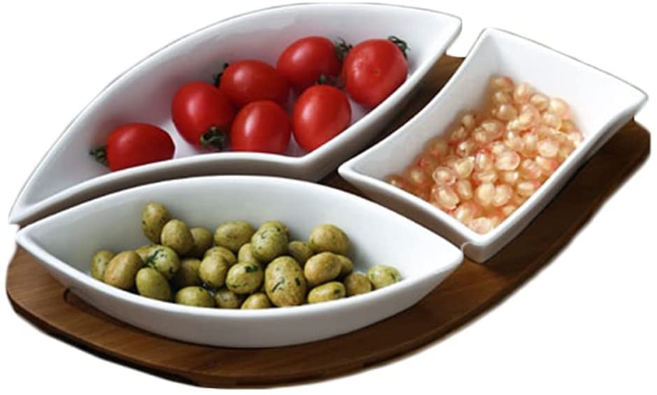 wsdhswhdhsdsds - Bandejas de bambú y cerámica para servir, estilo moderno, forma redonda, rojo, verde, amarillo, aperitivos, salsas, tapas, aptas para lavavajillas y microondas, tamaño mediano