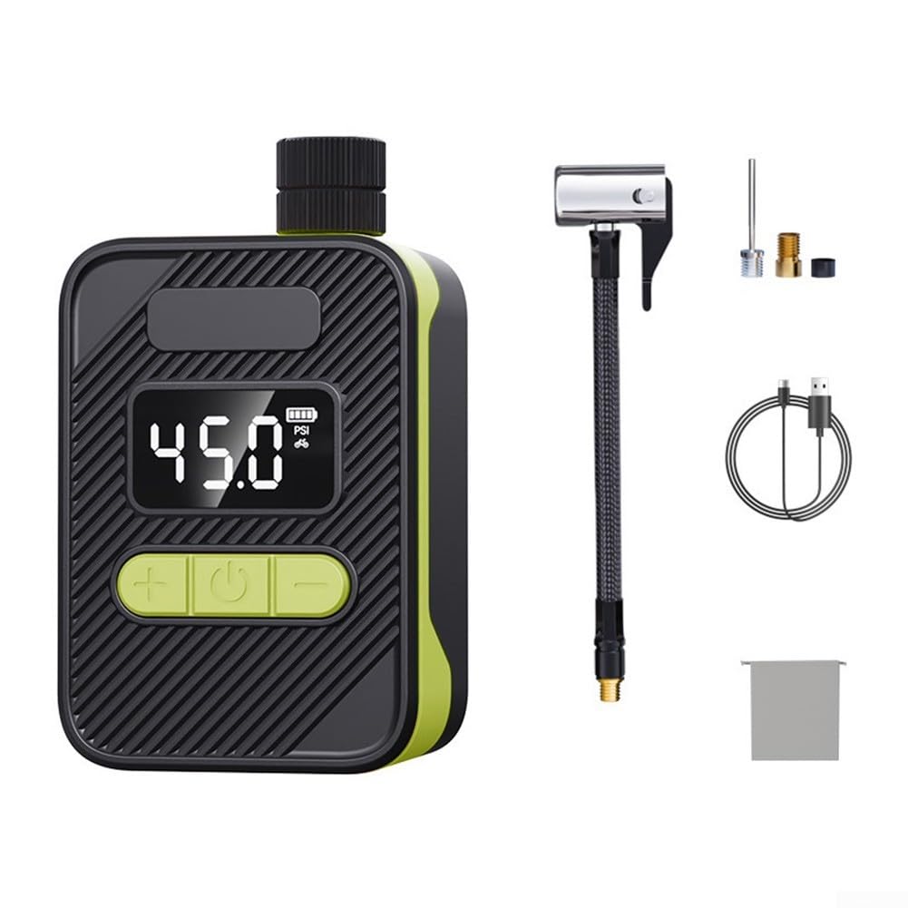 Aria elettrica portatile, 150 psi, con display digitale, per pneumatici da bici e moto, ricaricabile tramite USB-C, con 4 ugelli, colore grigio