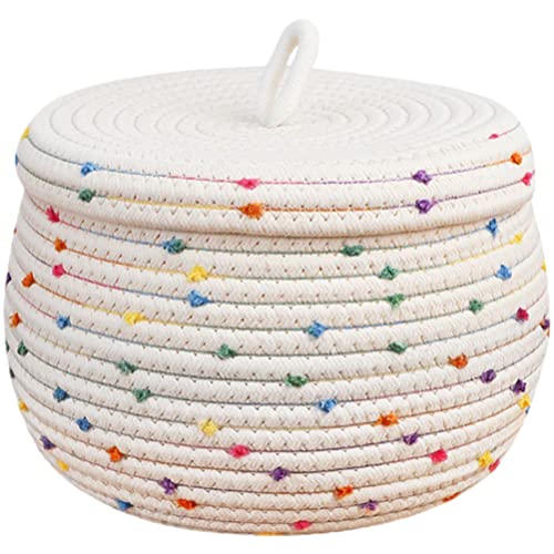 TOPBATHY Cesta de almacenamiento de almacenamiento de algodón tejido de almacenamiento de almacenamiento Organizador de almacenamiento para el hogar con tapa Cover