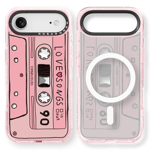 Funda para iPhone 17 Air Rosarnnah rosa brillante con diseño de casete retro