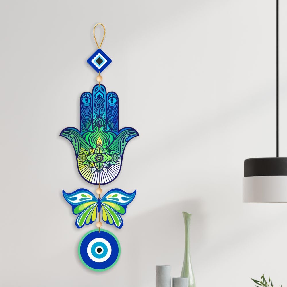 Nupur Studios “Hamsa Hand Butterfly Evil Eye” Hanging for Home decor/positive energy/Hamsa Hand/Handcrafted item/Wall Art/Decor/House Decor/Offices/Decoration/Good Luck Charm/Prosperity 1