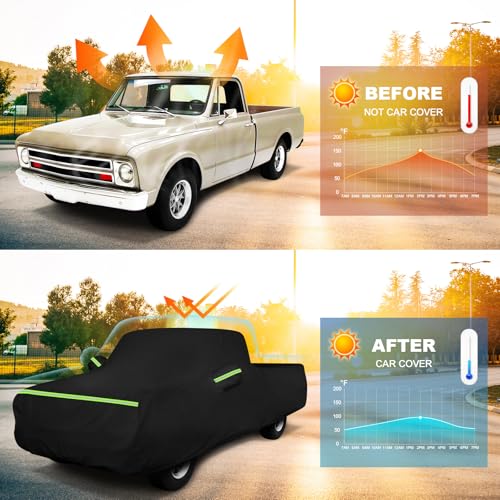Image of QUNSUNUS Car Cover for Chevrolet C10 C20 K10 K20 1960-1991 Standard Cab 6.5Ft Short Bed, Waterproof C10 Truck Cover with Zipper, Car Covers All Weather with Wind, Sun, UV and Dust Protection