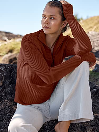 Anrabess Women'S 2024 Fall Long Sleeve Half Zip Casual Oversized Ribbed Knit Pullover Sweater Top Thumb Hole Trendy Outfits Rust Medium thumb #6