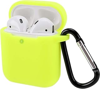 Airpods Case Cover Compatible with AirPods 2 & 1, KOKOKA Silicone Shockproof Airpods Case Cover Front LED Visible Extra Protection with Carabiner, Brilliant Yellow