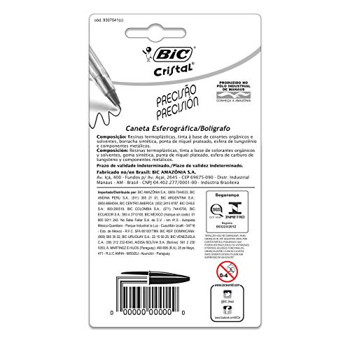 Caneta Esferográfica BIC Cristal Precisão, Azul, Ponta Fina, 0.8mm, Leve Mais por Menos, 904260, 10