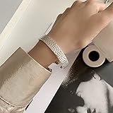 Damen Armband,925 Sterling Silber Armreif Vintage Solide Handarbeit Gehämmert Breite Einzigartige Manschette Armreif Verstellbares Offenes Amulett Armband Für Männer Frauen Ewigkeit Schmuck Weihn