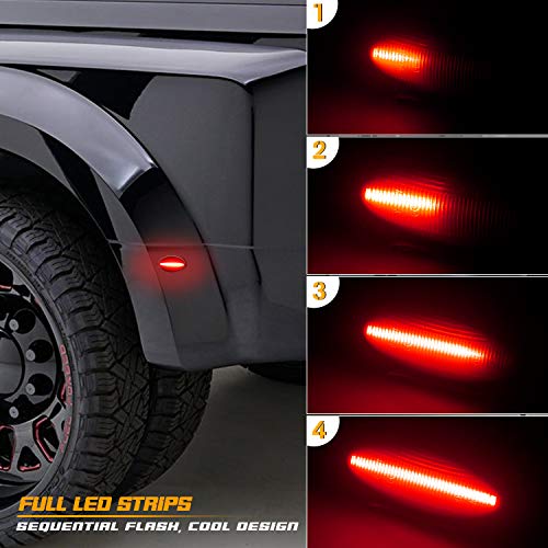 RUXIFEY Sequential Dully Bed LED Side Marker Lights Front Rear Fender Sidemarker Lamps Compatible with 2008-2014 Chevy Silverado GMC Sierra 2500HD 3500HD Smoked, Pack of 2