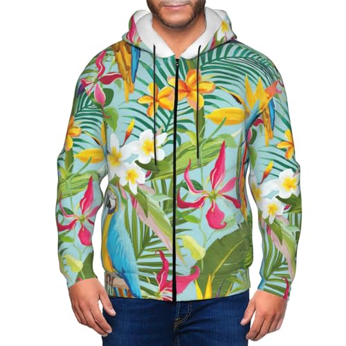 Sweat à capuche imprimé perroquets doux et décontracté homme