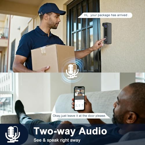 Image of Video Doorbell Camera Wireless with AI Detection - Night Vision, PIR Motion Alerts, Built-in Chime, IP65 Weatherproof, Cloud Storage