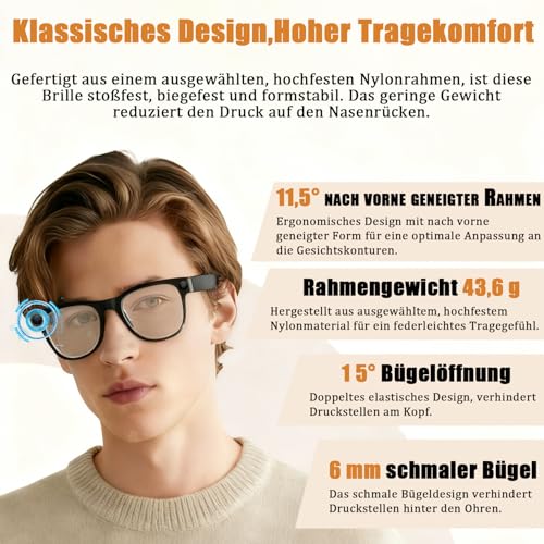 Smart AI Glasses mit 4K HD Kamera, 8MP Bildstabilisierung, Videoaufzeichnung, Offene Kopfhörer, AI-Bilderkennung Simultanübersetzung/GPT-Linsenerkennung und 3600-mAh-Akkufach