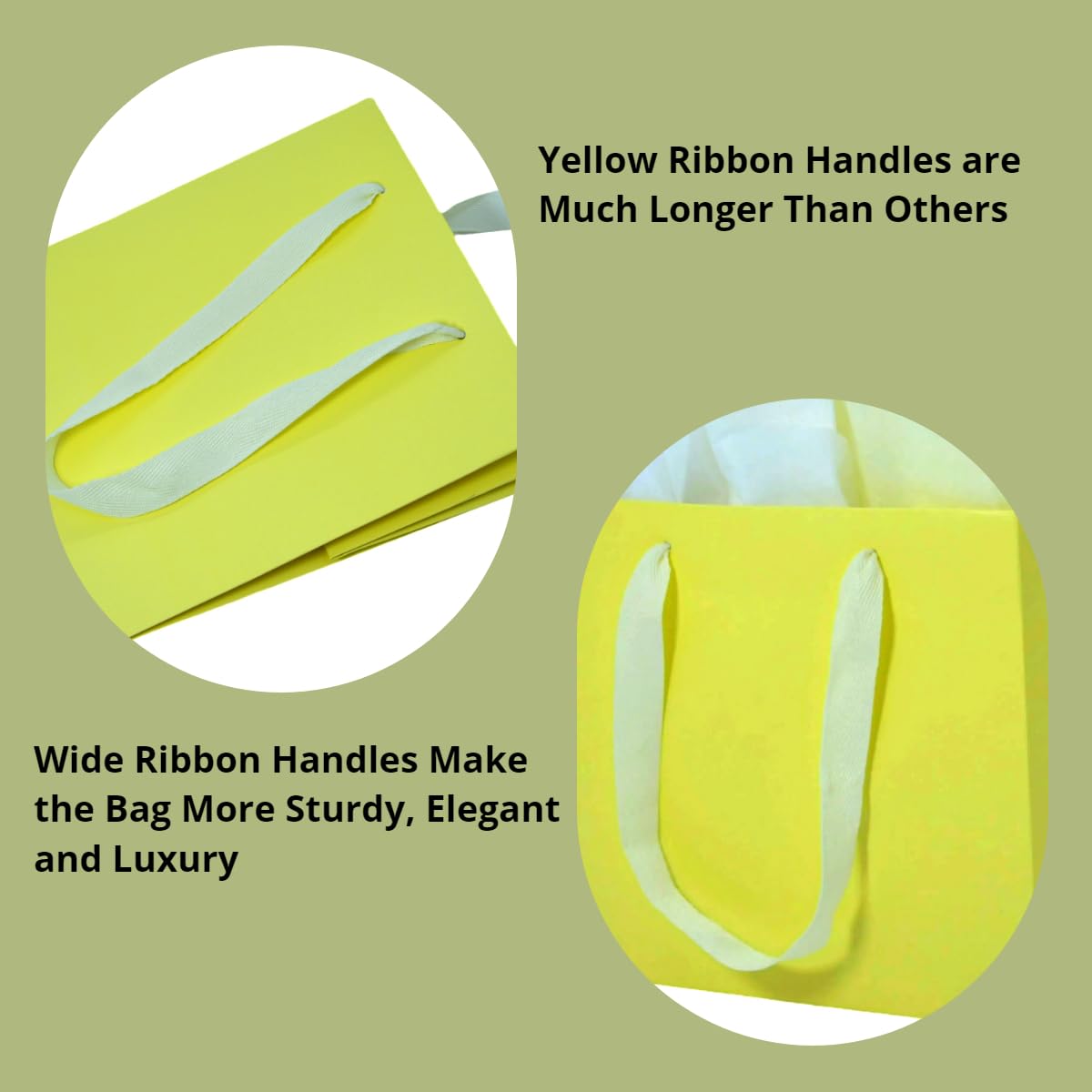 JUNESHE 2 Pack Small Square Gift Bags with Handles & Tissue Paper, 5.9 inch Yellow Paper Bag for Birthday Party Favors Baby Bridal Shower Presents Wedding Anniversary