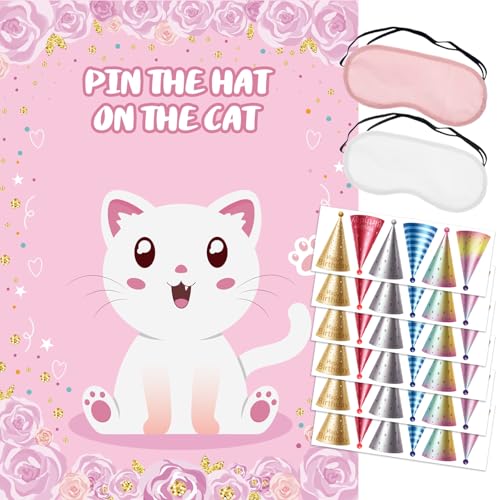 Pin The Hat on The Cat Party Games, Cat Birthday Party Games, Cat...