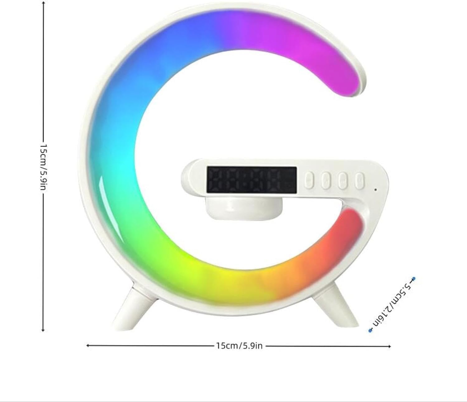 Chargeur sans fil Lampe Haut-parleur Bluetooth Horloge Musique Réveil Bouton et Contrôle APP 7 Modes de Couleur de Lumière Réveil pour Chambre à Coucher, Salon, Maison et Bureau Réveil avec Chargeur