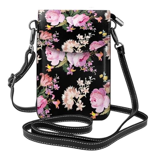 Porte-téléphone roses vintage avec emplacements cartes de crédit en cuir
