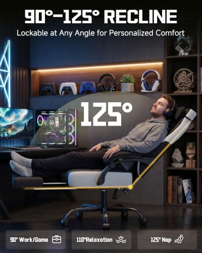 Image of GTPLAYER Big & Tall Gaming Chair, Wide Seat with Footrest, Charcoal