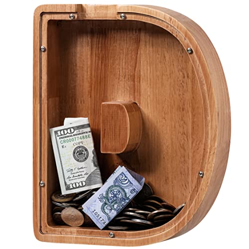 Image of ladenk Large Wooden Kids Letter Piggy Bank - Piggy Bank for Boys Girls - Alphabet Money Bank with Initial D - Coin Bank for Birthday