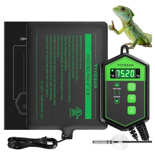 VIVOSUN Reptile Heating Pad 6x8 Inch with Thermostat Combo Under Tank Terrarium Heating Mat Waterproof for Turtles, Lizards, Frogs, and Other Reptiles