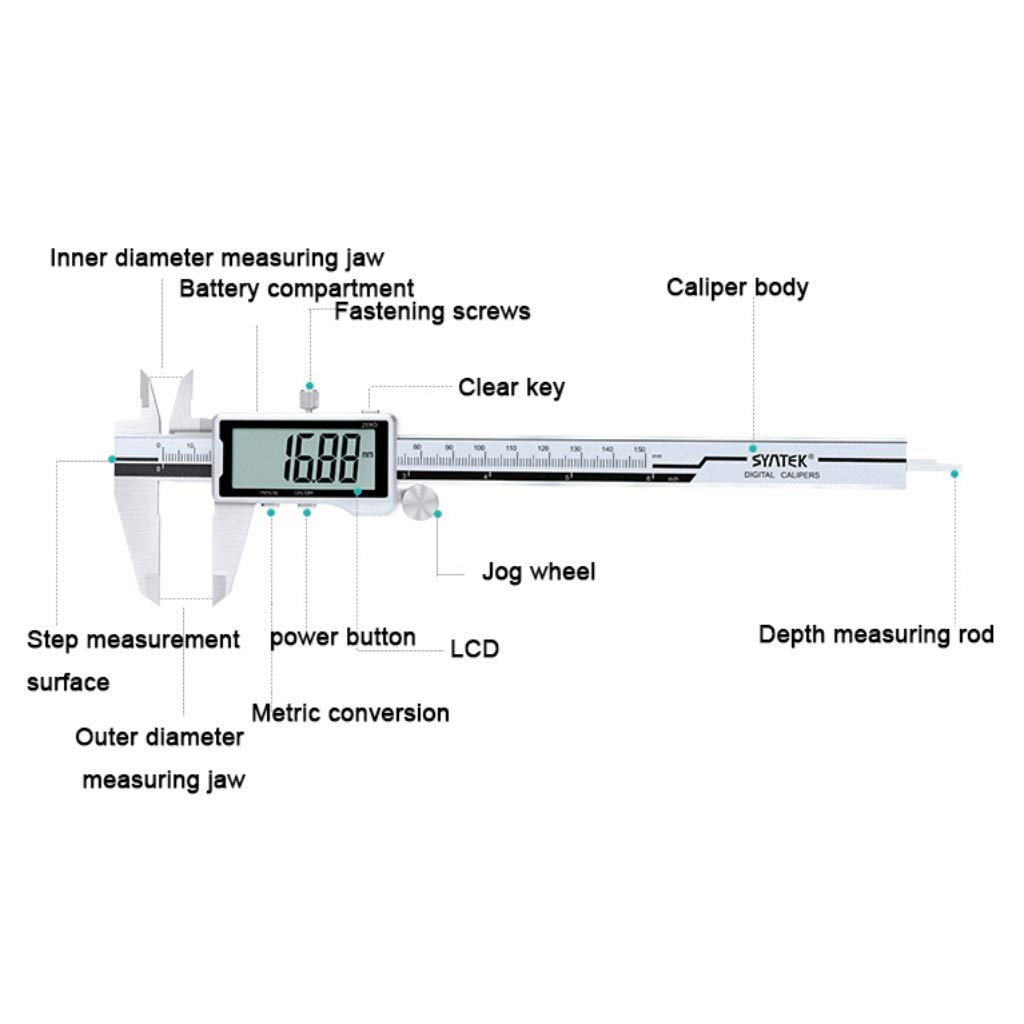 Suwalizki Elektroniczny Cyfrowy Cyfrowy Zacisk Ze Stali Nierdzewnej Vernier Caliper High Precision Industrial Pomiar Narzędzia Zakres: 0-150mm
