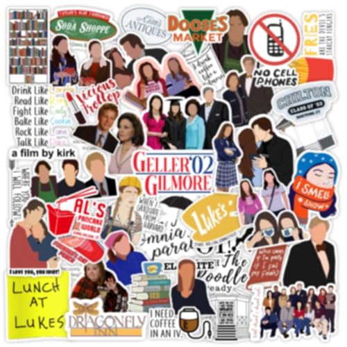 Image of CodersParadise 57-Pack Gilmore Girls Aesthetic Vinyl Stickers | Waterproof & Durable Self-Adhesive Stickers for Laptop, Journal, Diary, Scrapbook, Guitar & Mobile - Residue-Free, 5.1 x 7.6 cm