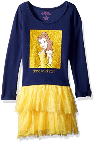 Disney Girls' Little Belle Graphic Long Sleeve Dress with Tutu Skirt